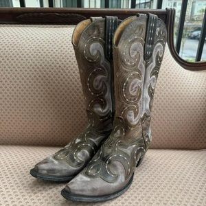 Worn once - tan and purple inlay cowgirl boot